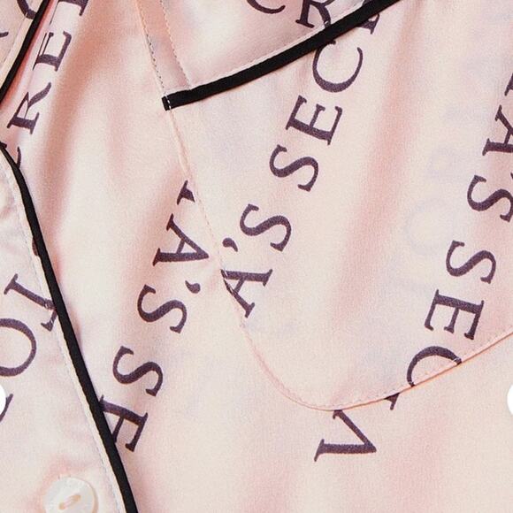 NWOT Victoria’s Secret Logo Light Pink & Black Satin Shortie Pajama Set Size XL - Picture 3 of 7